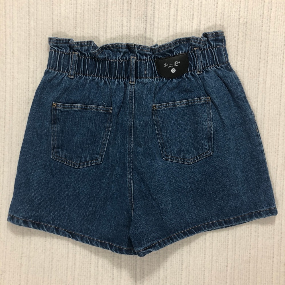 Denim Blvd Los Angeles Paperbag Waist High Rise Denim Shorts Dark Wash Large - Picture 4 of 7